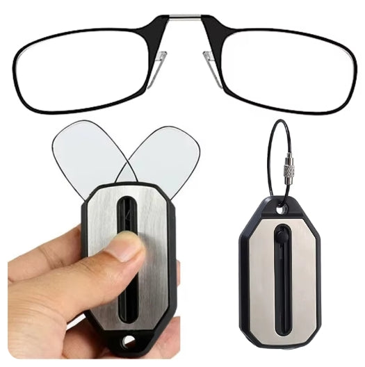 New Portable Nose Clip Folding Reading Glasses without Legs Transparent Folding Glasses with Keychain