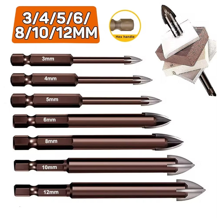 Best 7Pcs 3mm-12mm Multifunctional Cross Alloy Triangle Hole Opener Drill Bit Metal Glass Tile Wood Punch Opener