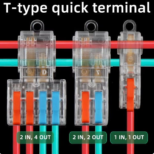 10Pcs No-break Wire Plug-in T-type Quick Terminal Block T11/T22/T24 Split Wire Quick Terminal Block