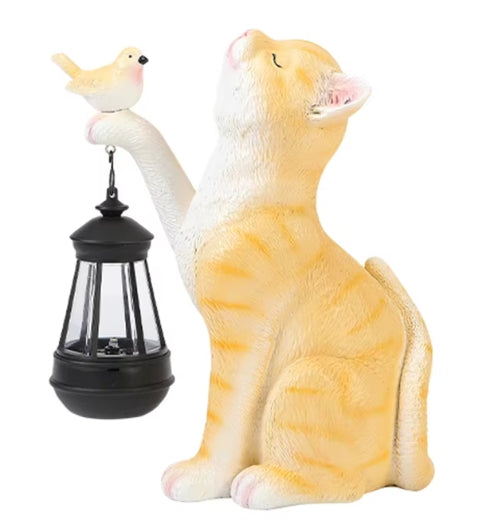 Solar Animal Lamp Solar Little Cat Lamp Resin Mini Statue Cat Outdoor Lantern Garden Ornament Light for Yard Balcony Pathway