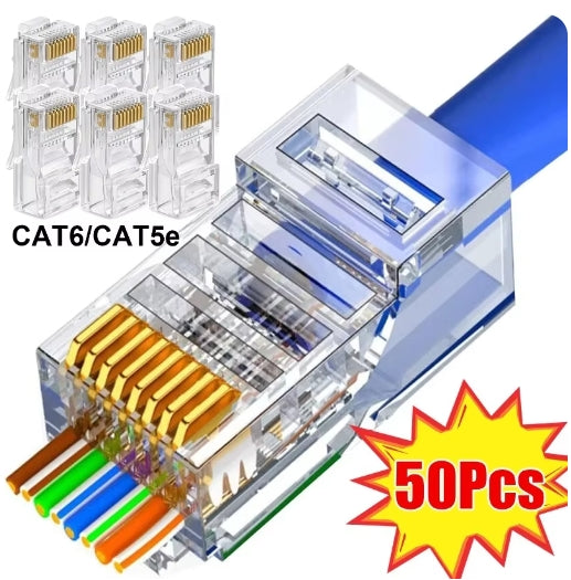 10/50/100Pcs RJ45 Cat6/ Cat5e Connector Pass Through Ethernet Cable Connector UTP Network Plug for Solid Wire or Stranded Ethernet Cable