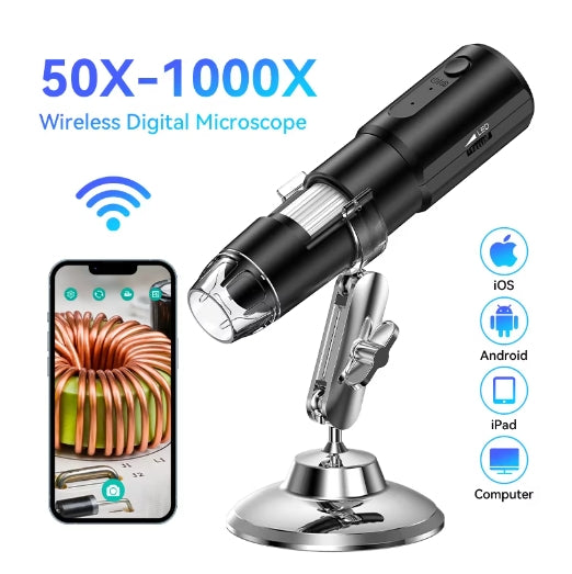 50X-1000X Wireless Digital WiFi Microscope Magnifier Handheld Magnifying Borescope 8LED Compatible with Android/iOS For Observation, Repair