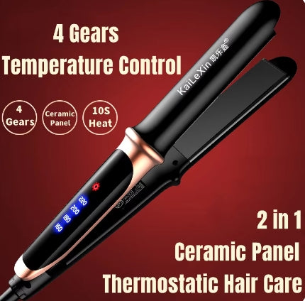 4 Gears Adjustable Temperature 2in1 Professional Flat Iron Hair Straightener Fast Warm-up Styling Tool For Wet or Dry Hair