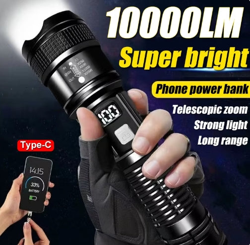 10000lumens Mini Power Bank LED Tactical Flashlight 3 Modes USB Charging with Rechargeable Lithium battery Waterproof Camping Hiking