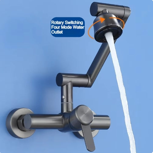 1080° Angle Rotation 4 Mode Stainless Steel Wall Mounted Kitchen Faucet Bathroom Kitchen Sink Washbasins Cold Hot Water Mixer Tap