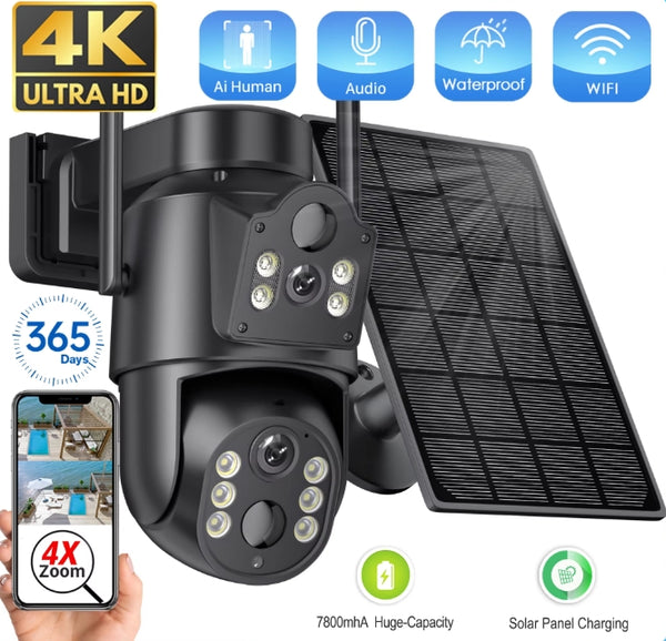 4K 1080P WIFI Solar Dual Lens Wireless PTZ Camera With 7800 mAh Battery Color Night Vision Camera Security Surveillance ICSEE