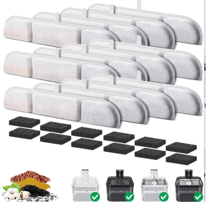 12Pcs 84Oz/2.5L Water Fountain Replacement Filters Triple Filtration System For Pet Water Fountain Filter Cat Water Filter Dispenser