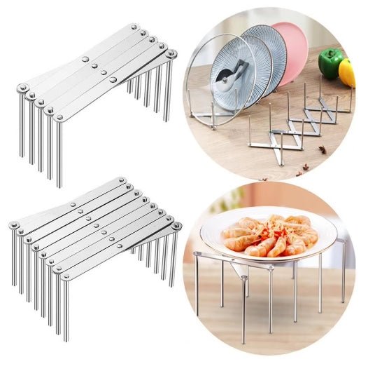 Retractable Storage Rack Space Saving Pot Lid Holder Space-saving Stainless Steel Plate Dishes Rack Heavy Duty For Kitchen Home