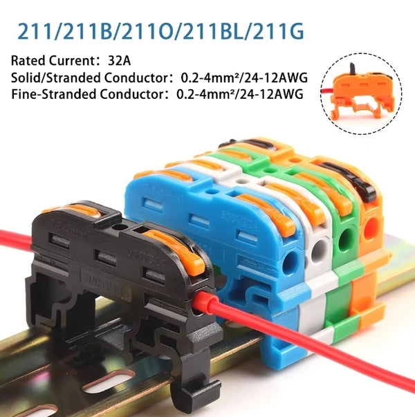 10pcs Din Rail Terminal Block Wire Connector 211 Quick Wire Compact Splicing Conductor Fast Cable Connector Conductor