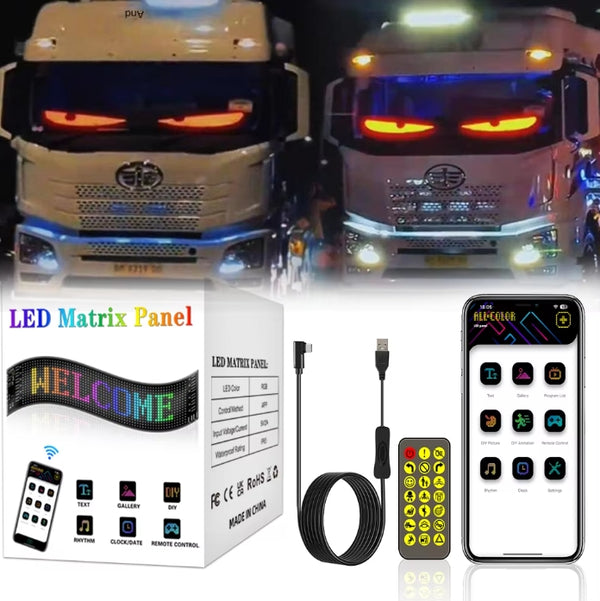 Truck Car Moving Eyes LED Display Light RGB Matrix Panel Light Bluetooth App Control Programmable Flexible Screen Led Car Light