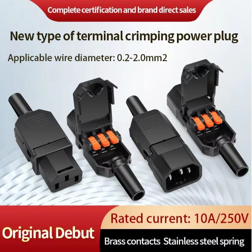 10A Screwless Crimp Terminal Three-Pin Plug Three Vertical Ports Power Supply Male and Female Plugs