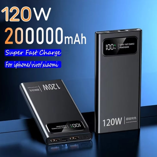 120W 200000mAh Power Bank Super Fast Charging High Capacity Battery Digital Display Power Bank For Samsung Xiaomi Huawei iPhone