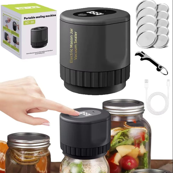 Electric Mason Jar Vacuum Sealer Kit with 10 Mason Jar Lids And Bottle Opener Cordless Automatic Jar Sealer Set for Food Storage and Fermentation