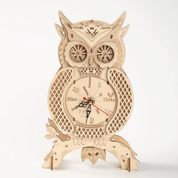 3D Wooden Puzzle Owl Clock Retro Model Building Block Kits Creative DIY Deer Bell Tower European Style Clock Clock