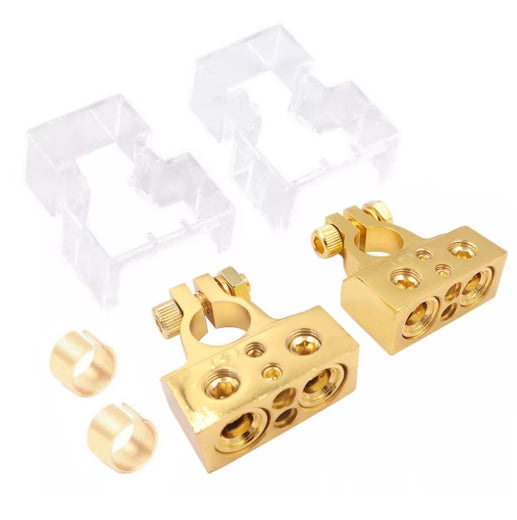 1 Pair Car Battery Terminal Connectors Kit 0/2/4/8/10 AWG Auto Audio Positive Negative Battery Post Clamp with Clear Covers Shims