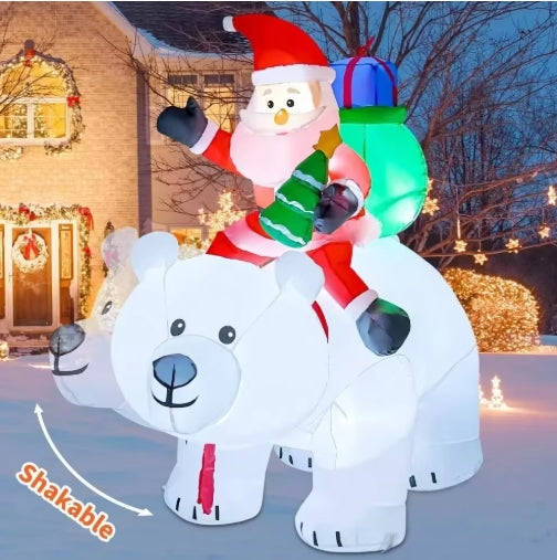1.7m Christmas Inflatable Decoration Santa Claus Rides Polar Bear with LED Lamp Xmas Outdoors Yard Party Garden Decor