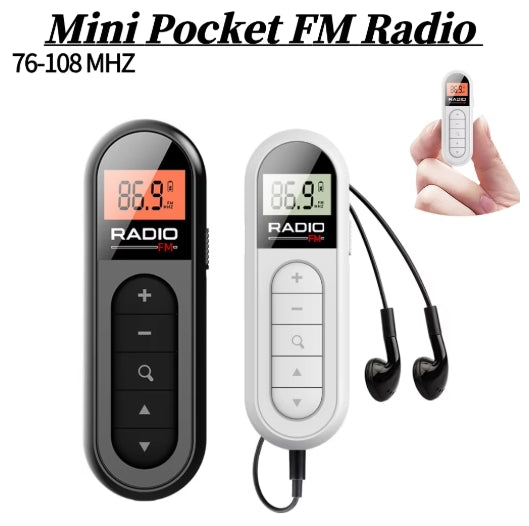 Mini Pocket FM Radio 76-108MHZ Portable Radio Receiver with Backlight LCD Display Walkman Radio for Meeting Sports Tourist Guide