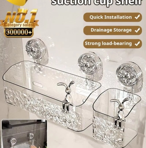 Bathroom Strong suction cup storage rack Kitchen punching free storage basket Light Luxury Style Glacier Pattern Suction Shelf