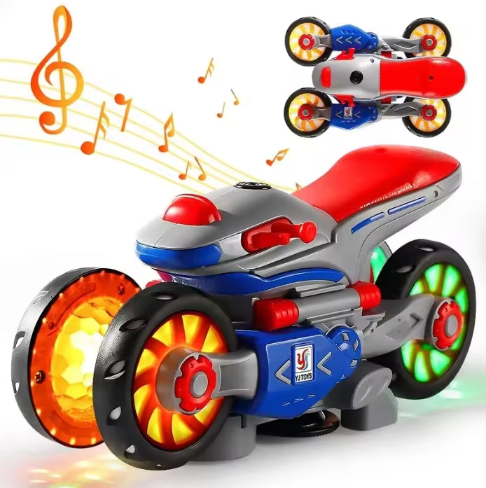 Transforming Motorcycle with LED Light Electric Motorcycle Music Toy for Toddler Kids Deformation Motorcycle 360° Spinning Stunt