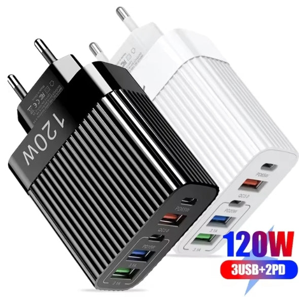 PD120W 5 Ports Fast Charger 3USB+2Type C Charger US/EU Plug