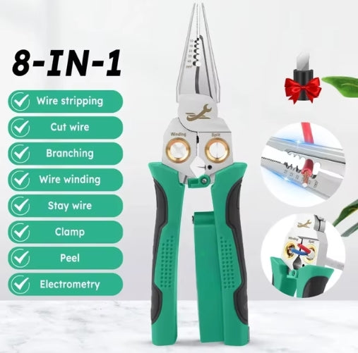 Multifunctional 8 in 1 Electrician Wire Stripping Pliers with Electrical Measurement Electricians Stripper Cable Crimper Pliers