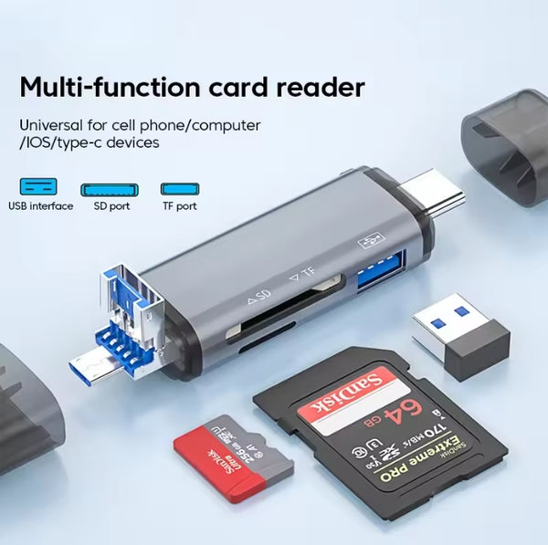 6 in 1 USB A Lightning to Type C Card Adapter for iPhone iPad USB3.0 Micro to USB C OTG Connector Convertor TF SD Card Reader