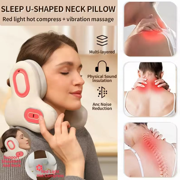 Sleep Noise Reducing Neck Massager Music Noise Reducing ANC Noise Reducing Active Noise Reducing + Red Light Heat + Vibration Massage Massage Neck Pillow