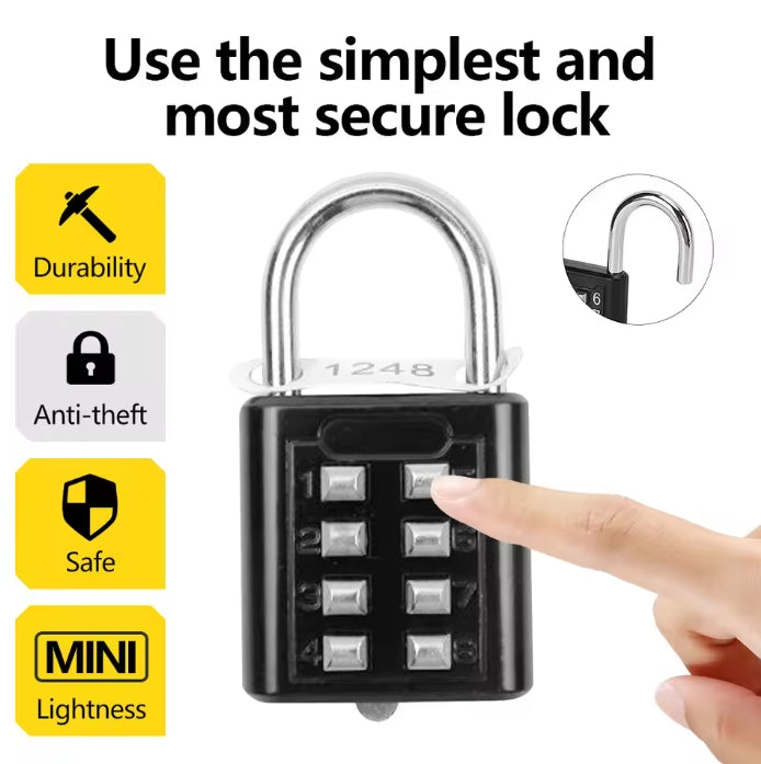 Anti-theft Multi-Scenario Zinc Alloy Combination Security Padlock (8/10 digit combination padlock) Fixed Random Code Padlock Black