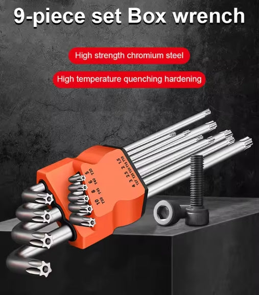 9Pcs Torx Star Wrench Kits Set Allen Keys Hexagon Hex Head Spanner Keys Set Double End L Type Star Screwdriver Repair Tool