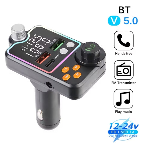 100W Car Charger Handsfree Car Kit Car Music Receiver MP3 Player FM Transmitter Wireless 5.0 FM Modulator Type C Dual USB