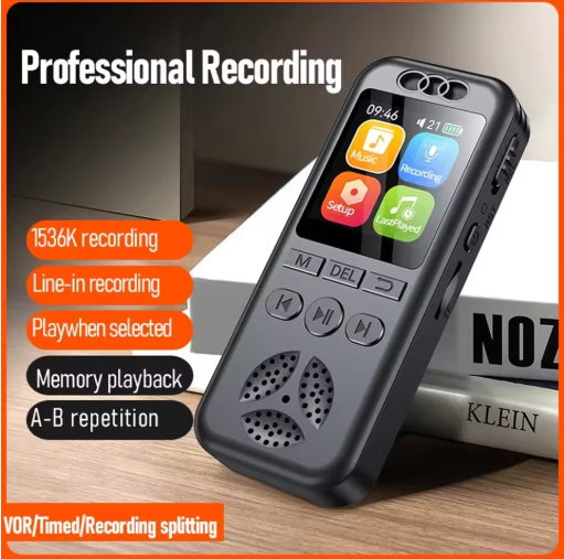 Mini Voice Recorder with Built-in Speaker Color Screen Voice Activated Lecture Audio Recorder Rechargeable WAV MP3 Player