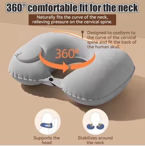 Press type inflatable U-pillow U-shaped airplane headrest Portable outdoor travel pillow Foldable neck pillow nap