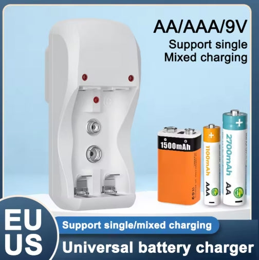 AA AAA 1.2V 9V NiMH Cattery Charger 2-Slot Plug-in Battery Charging Case with Indicator Direct Plug Type Battery Charging Base