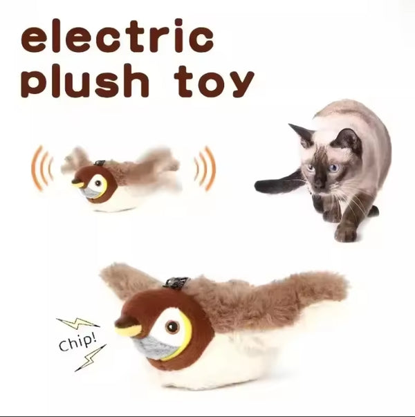 Interactive Cat Toy with Wing Movement, Rechargeable Chirping Flapping Bird for Indoor Cats, Touch Activated Plush Toys