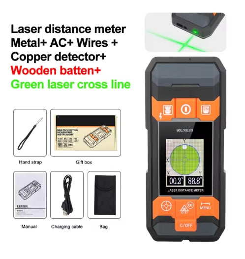 Multi-Function Metal Detector Laser distance meter Rangefinder Wall Scanner Copper AC Wiring Wood Finder Wires Depth Tracker Tape Measure