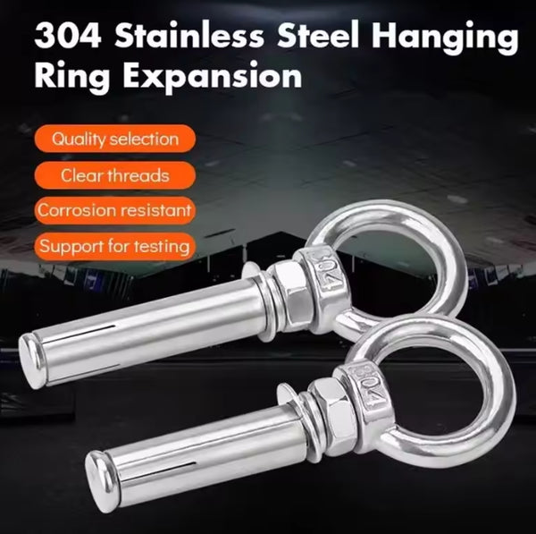 2Pcs 304 Stainless Steel Expansion Bolts With Ring Wall Anchors Eye Screws Size M6 Length Lengthened