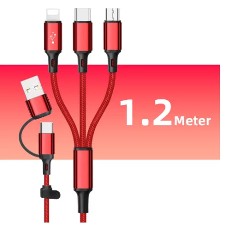 5 In 1 Fast Charging Cable iPhone Micro USB Type C Charger Cable 1.2m Multi USB Port Multiple Usb Charging Cord Line