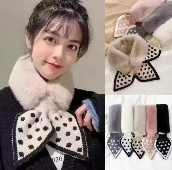 All-match Thick Plush Scarf Rabbit Fur Crossover Shaggy Cross Scarf Plush Fur Collar Warm Polka Dot Collar Scarf