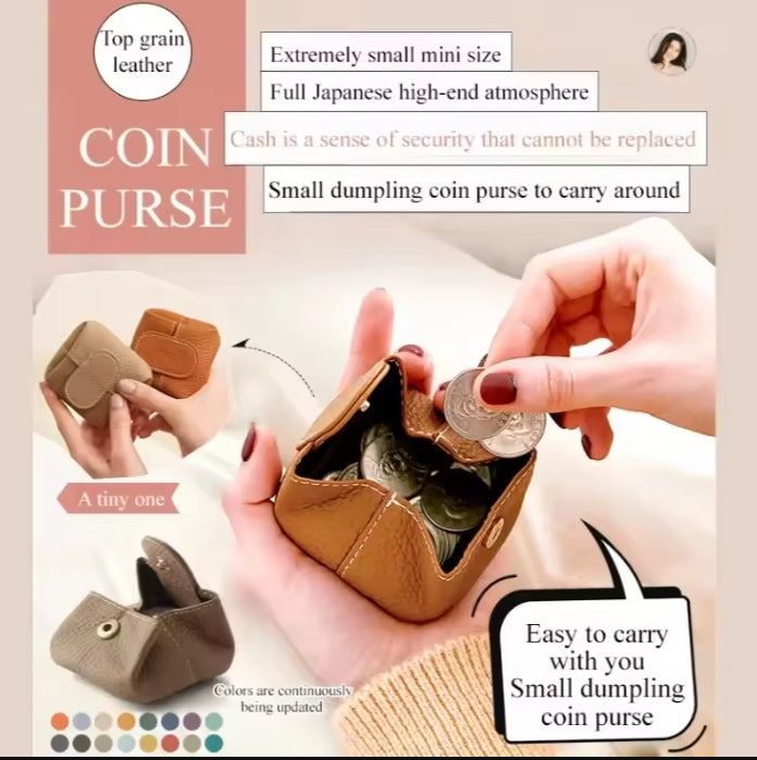 High-grade Solid Color Mini Cowhide Coin Purse Portable Compact Cowhide Money Clip