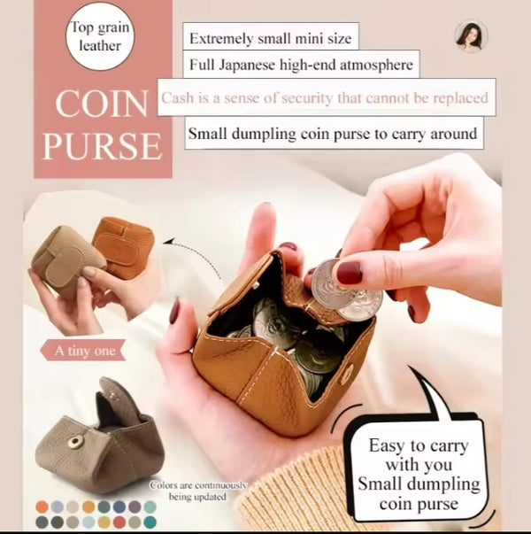 High-grade Solid Color Mini Cowhide Coin Purse Portable Compact Cowhide Money Clip