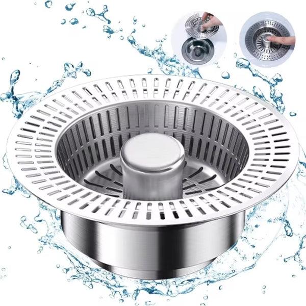 New Upgraded 3 in 1 Kitchen Sink Anti-Clogging Drain Strainer -Anti-clogging Anti-leakage Anti-odor Stainless Steel Kitchen Sink Stopper Up