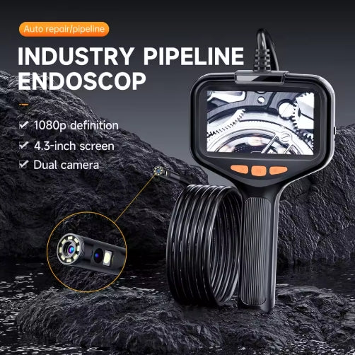 1080P 8mm Dual Lens Industrial Endoscope Camera 4.3'' LCD Digital Handheld Borescope 2/5/10meters IP67 Waterproof Flexible Cable Camera