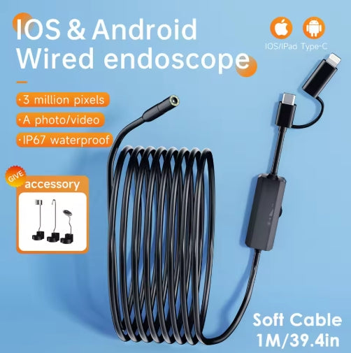 2 in 1 IOS Type-C Endoscope Inspection Camera 1920P HD 3MP Camera 8mm IP67 Waterproof Inspection Camera For IOS Android