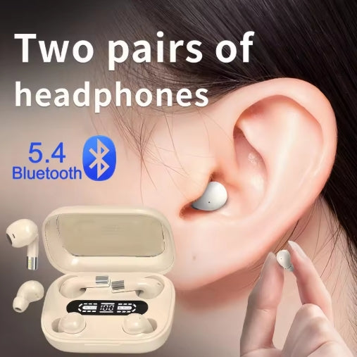 4PCS/Set 2 in 1 Dual Sleep Invisible Headphones 5.4 Bluetooth Wireless Earphones Sports Sleeping Noise Reduction HD Call Headset HIFI Music Bass Earbuds