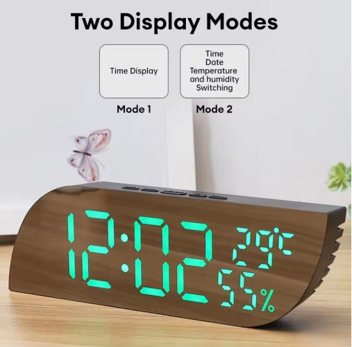 Digital Alarm Clock Temperature Humidity Date 3 Alarms 2 Display Mode Unlimited Snooze Table Clock 12/24H Night Mode LED Clock