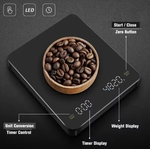 Digital Coffee Scale with Timer LED Screen Espresso USB 3kg Max.Weighing 0.1g High Precision Measures in Oz/ml/g Kitchen Scale