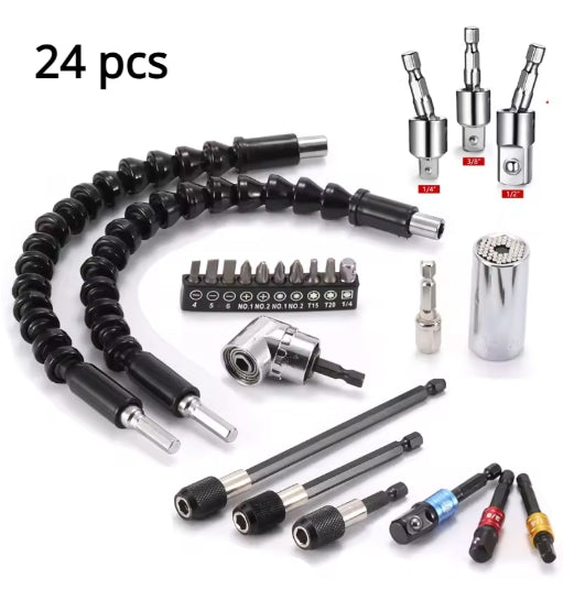 24Pcs Super Tool Set Sleeve quick-change Head+Universal Flexible Shaft+Screwdriver Corner Device+Magic Sleeve+AD Connecting Rod+Cape Combination set