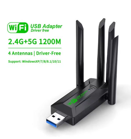 1200Mbps WiFi USB Adapter Dual Band 2.4G+5Ghz Wi-Fi Dongle 4 Antenna 802.11AC USB3.0 High-Speed Wireless Card Receiver PC/Laptop