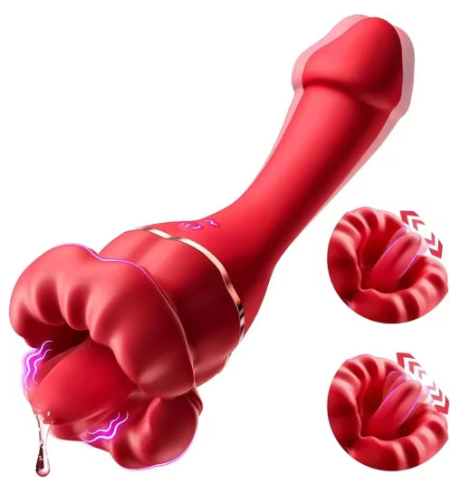 2 in 1 G Spot Dildo Vibrator+Oral Licking Stimulator 10 Speed Lick and Vibration Smooth Bendable Waterproof Toys