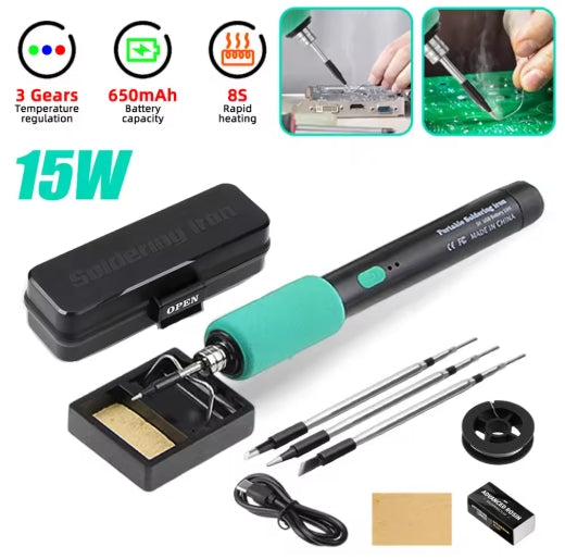 Cordless USB Digital Soldering Iron 3 Gears Adjustable Voltage Temperature 260-450℃ Type-C Intelligent Solder Welding Iron Tool With 3 Blade Heads